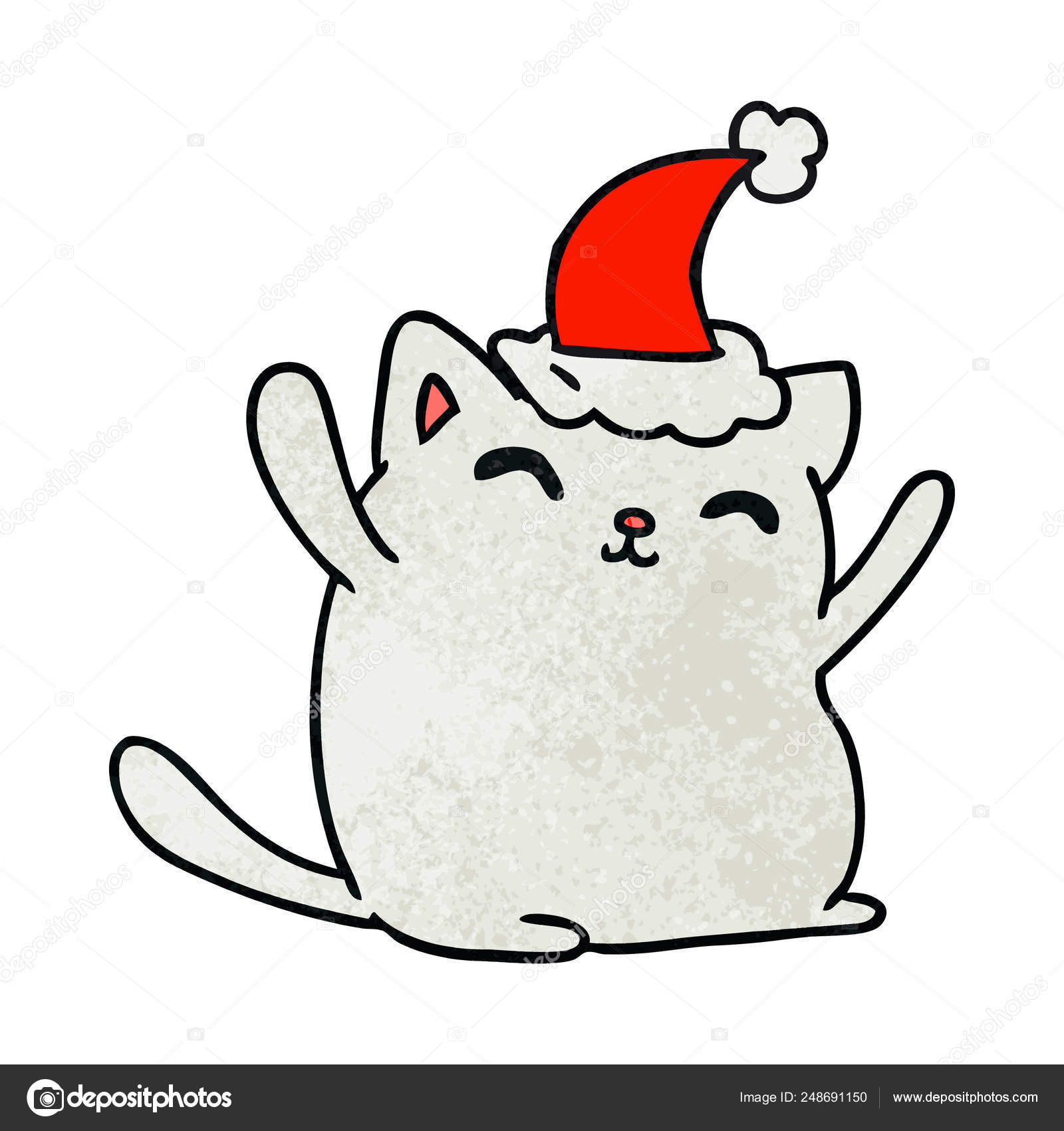 Mão Desenhada Natal Desenhos Animados Texturizados Gato Kawaii