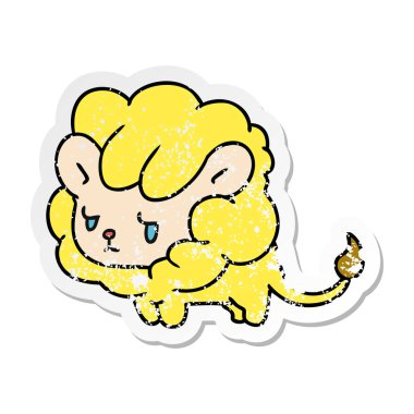 sıkıntılı etiket çizgi film illüstrasyon kawaii sevimli aslan yavrusu