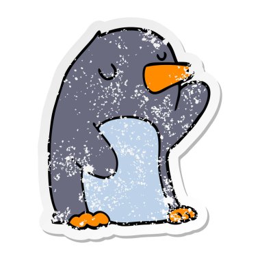 bir karikatür penguen sıkıntılı etiket