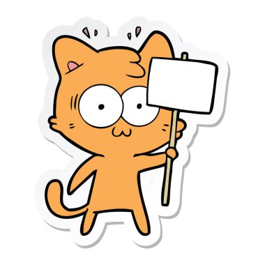 etiket bir karikatür kedi işareti sallayarak şaşırttı