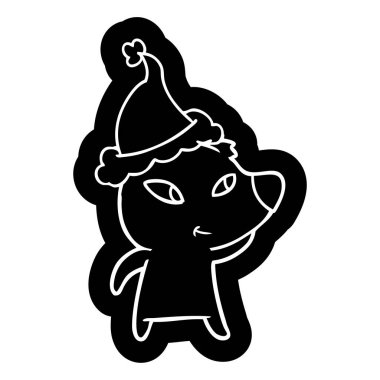 Noel Baba şapkası giyen bir ayının sevimli ilginç çizgi simgesi