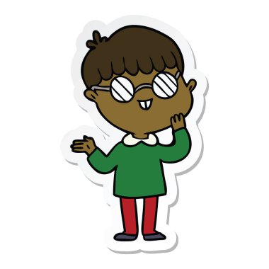 gözlük takan bir çizgi film çocuk etiket