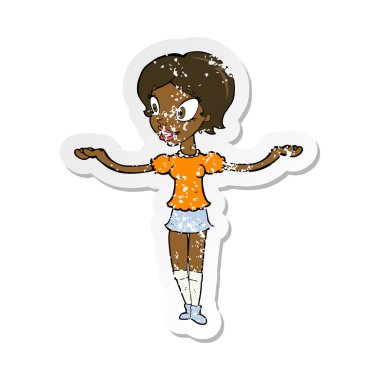 bir çizgi film kadın kolları olan Retro sıkıntılı etiket wid yaymak