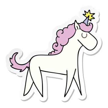 ilginç bir el etiket çizgi film tek boynuzlu at çizilmiş