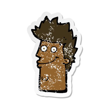 bir karikatür mutlu adam yüz Retro sıkıntılı etiket