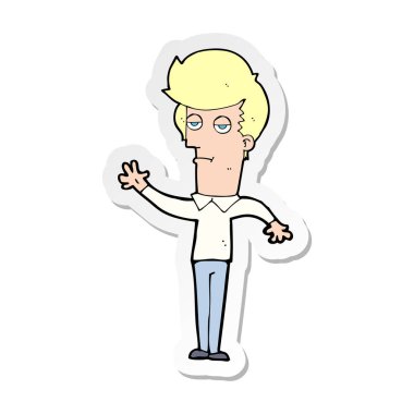 bir çizgi film etiketi sallayarak adam sıkılmış