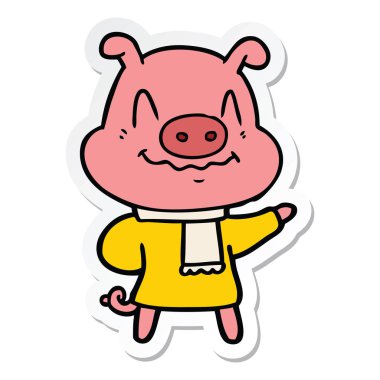 bir sinir karikatür domuz eşarp giyen Sticker