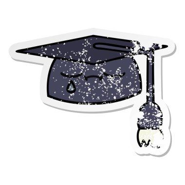 sevimli çizgi mezuniyet şapka sıkıntılı etiket