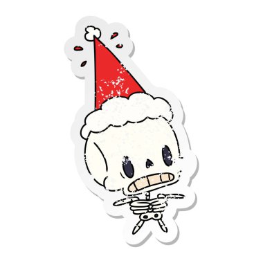 Noel sıkıntılı etiket karikatür kawaii iskeletin el çekilmiş