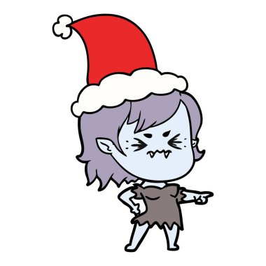 çizim için Noel Baba şapkası giyen bir vampir kız rahatsız el çekilmiş