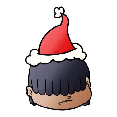 el bir yüz saçlı degrade çizgi film Noel Baba şapkası giyen gözlerinin üzerine çekilmiş.