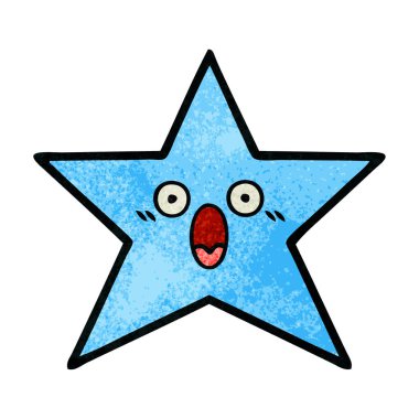 Retro grunge doku karikatür bir yıldız balık