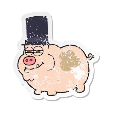 çizgi film zengin domuz bir Retro sıkıntılı etiket