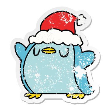 Noel sıkıntılı etiket karikatür kawaii penguen