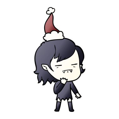 Noel Baba şapkası giyen bir ölümsüz vampir kız degrade çizgi film el çekilmiş