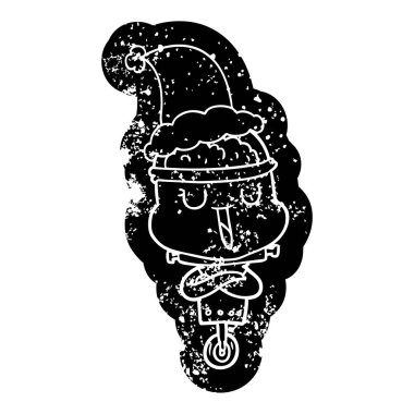 mutlu ilginç çizgi film simgesi Noel Baba şapkası giyen bir robot sıkıntılı