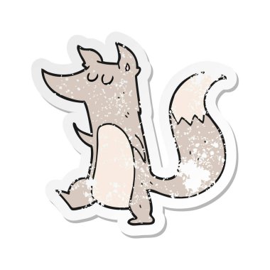 Retro sıkıntılı etiket bir karikatür küçük kurt