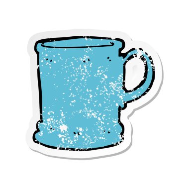 bir çizgi film kupa Retro sıkıntılı etiket