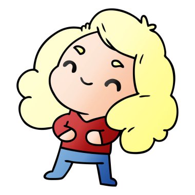 bir şirin kawaii kızın degrade çizgi film