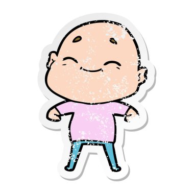 bir mutlu karikatür kel adamın sıkıntılı etiket