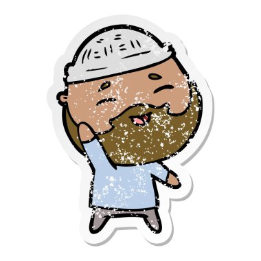 karikatür mutlu bir sakallı adamın sıkıntılı etiket