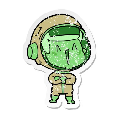 mutlu karikatür astronotun sıkıntılı etiket