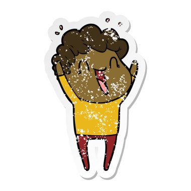 karikatür mutlu bir adamın sıkıntılı etiket