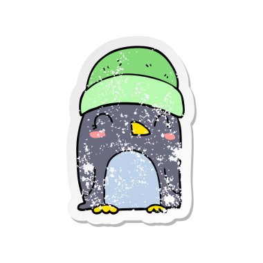 bir sevimli çizgi penguen sıkıntılı etiket