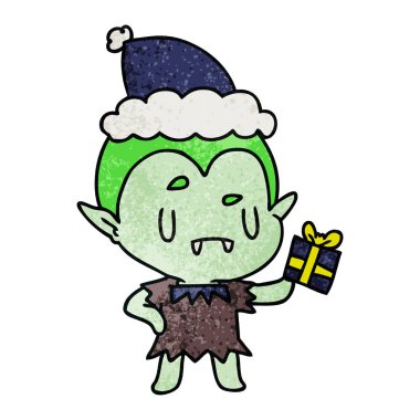 Noel dokulu karikatür kawaii vampir el çekilmiş