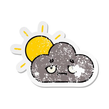 sevimli çizgi fırtına bulutu ve güneş sıkıntılı etiket