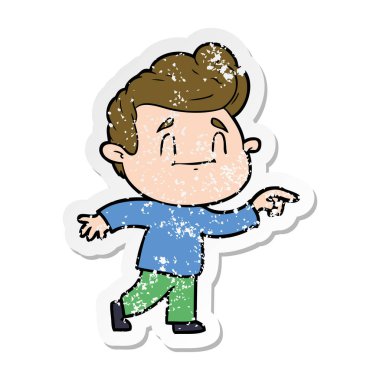 bir mutlu çizgi film adamın sıkıntılı etiket