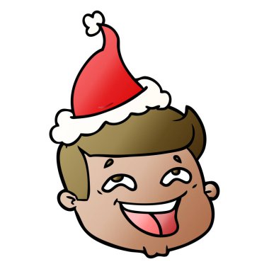 mutlu degrade çizgi film Noel Baba şapkası giyen bir erkek yüz