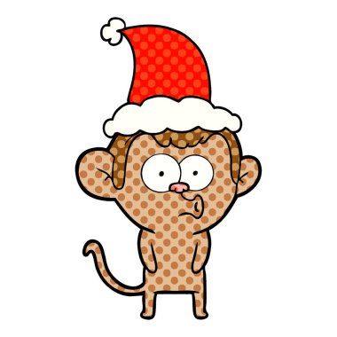 santa giyen hooting maymun çizgi roman tarzı gösteren resim 