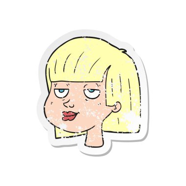 bir çizgi film kadın yüzü Retro sıkıntılı etiket