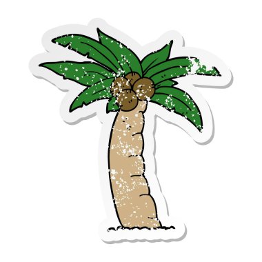 bir çizgi film palmiye ağacının sıkıntılı etiket