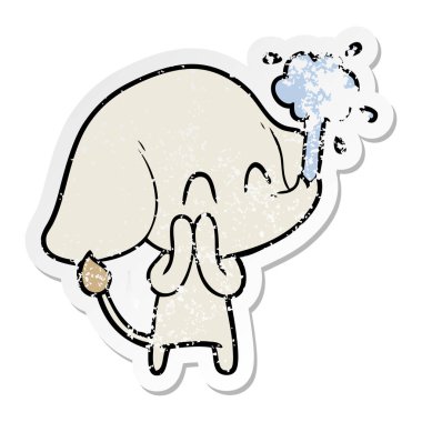 sıkıntılı etiket su spouting bir sevimli çizgi fil