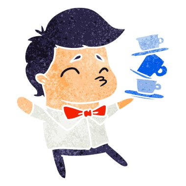 kawaii şirin garson Retro karikatür çizimi