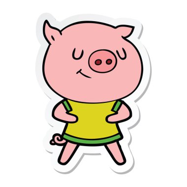 mutlu karikatür domuz bir etiket