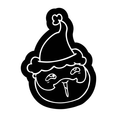 ilginç çizgi film simgesi sakallı Noel Baba şapkası giyen bir erkek yüz