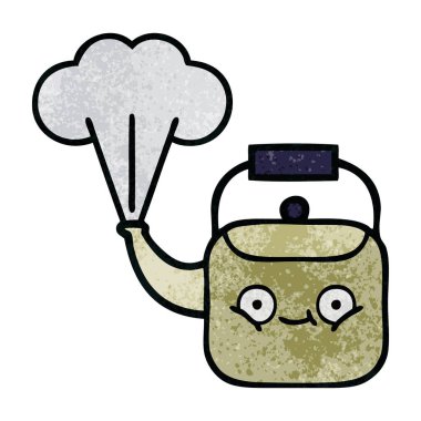 Retro grunge doku karikatür dumanı tüten bir Kettle