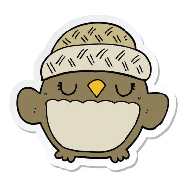 sevimli çizgi baykuş şapkalı etiket