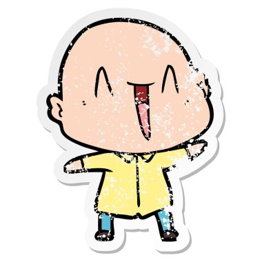 bir mutlu karikatür kel adamın sıkıntılı etiket