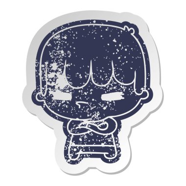 şirin bir kawaii sıkıntılı eski etiket çapraz çocuk