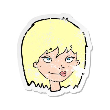 Retro bir karikatür gülümseyen kadın etiket sıkıntılı