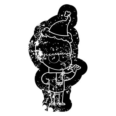 gergin çizgi film simgesi Noel Baba şapkası giyen bir çocuk sıkıntılı