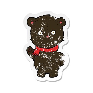 bir çizgi film sallanan siyah ayı yavrusu Retro sıkıntılı etiket