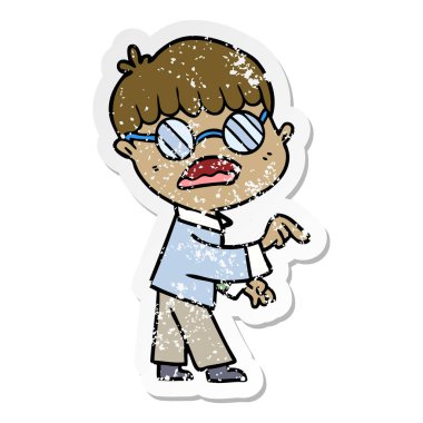 gözlük takan bir çizgi film çocuk sıkıntılı etiket