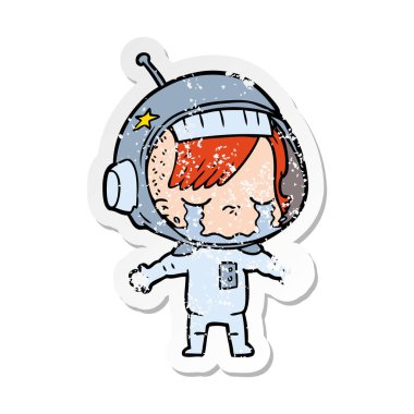 bir çizgi film ağlayan astronot kızın sıkıntılı etiket