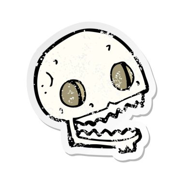 bir çizgi film ürkütücü kafatası Retro sıkıntılı etiket