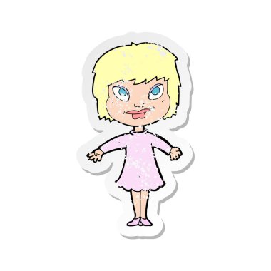 omuzlarında shrugging bir çizgi film kız Retro sıkıntılı etiket